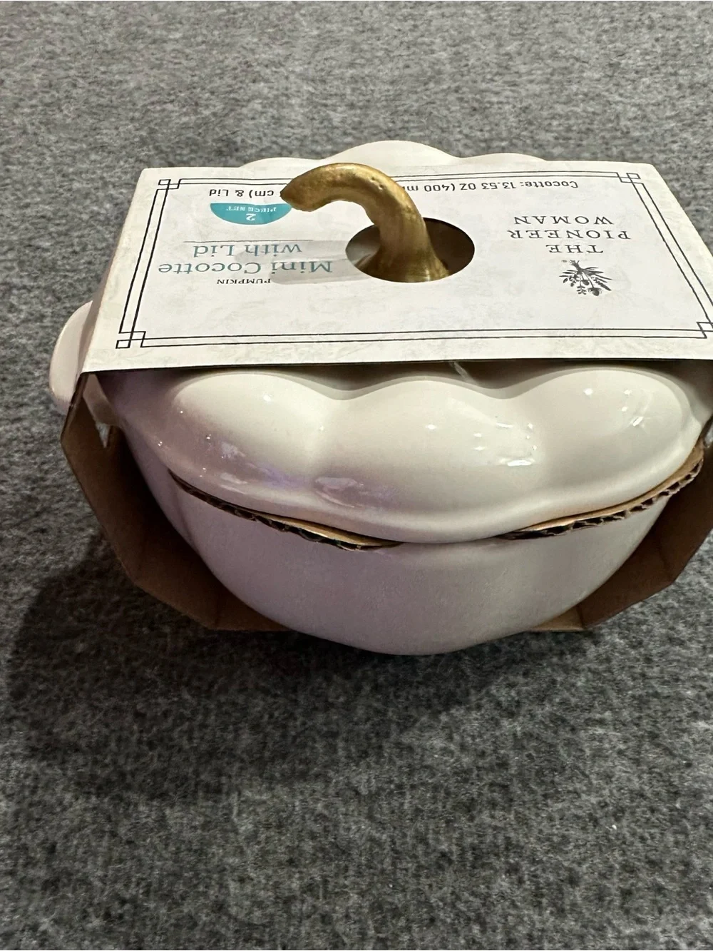 Pioneer Woman Pumpkin Mini Cocotte White Ceramic Stoneware Lid Fall Decor